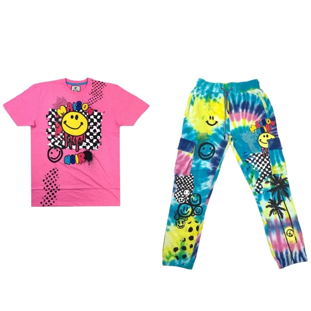 Men’s pink “Trippy Checkered” set. Sizes medium, large, and XL.